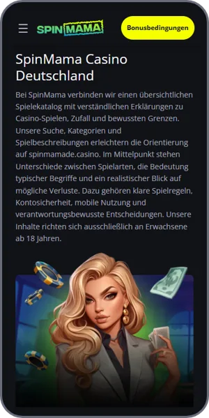 SpinMama Casino Deutschland im mobilen Browser auf dem Smartphone